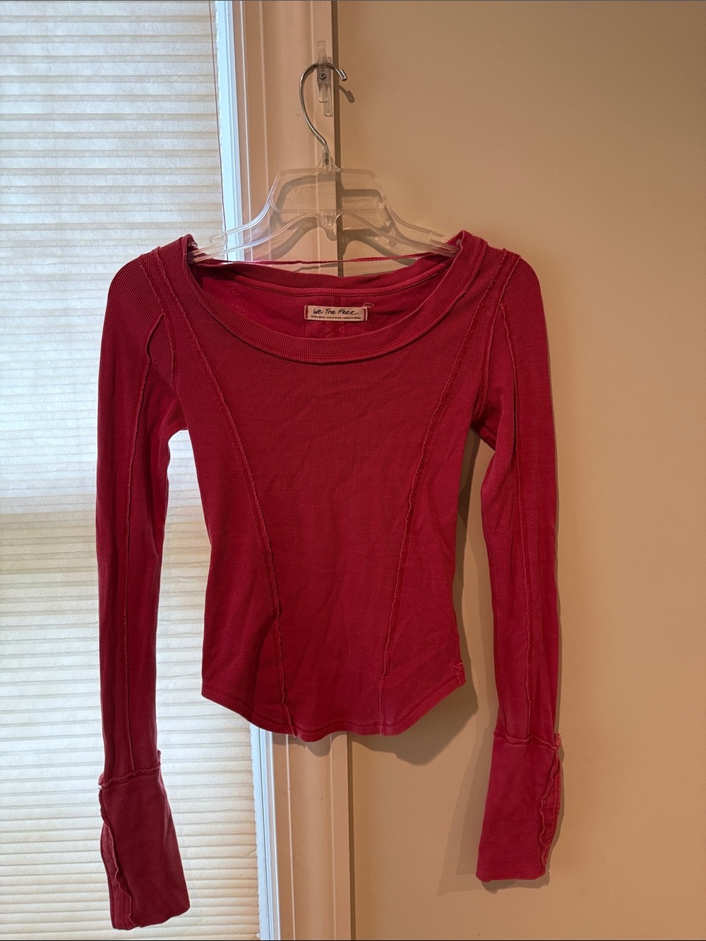 We The Free Raspberry Pink Long Sleeve Scoop Neck Top